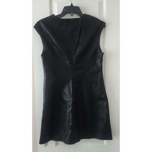 NWT COMMENSE Faux Leather Buckle Mini Dress Sleeveless V Neck Party Club Black M - Picture 6 of 11
